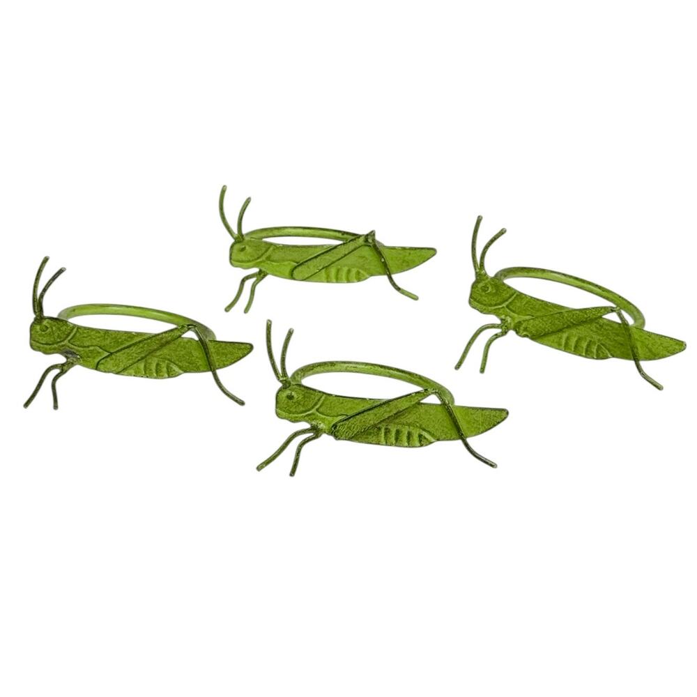 Green Grasshopper Napkin Rings Pier 1 Metal Set 4 Botanical Garden Table Setting